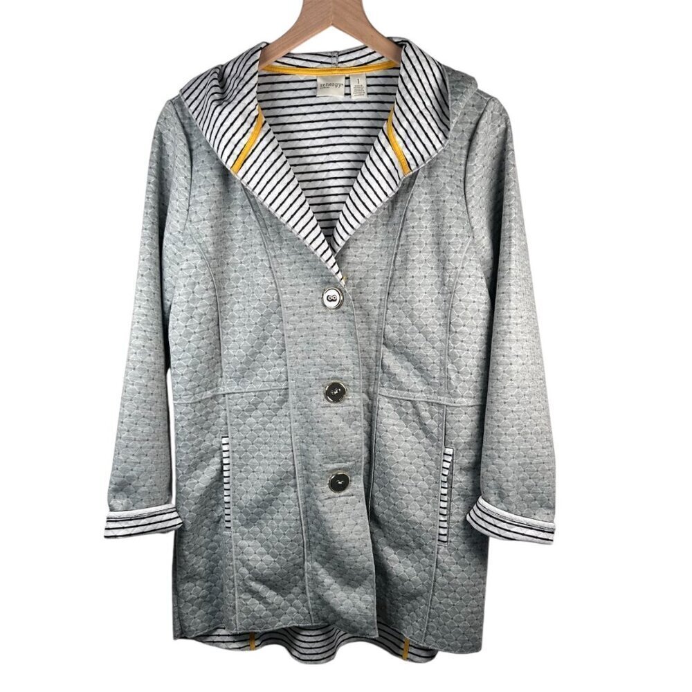 Chico’s Zenergy Hoodie Women Size 1 Gray Button Up